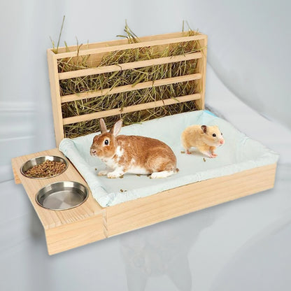 Wooden Bunny Hay Feeder with Litter Box – Rabbit & Small Animal Food Dispenser