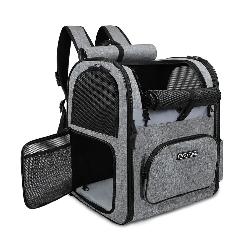Sac à dos de transport pour chien – Sac de voyage robuste, respirant, pliable et à double porte pour animaux de compagnie jusqu'à 20 lb