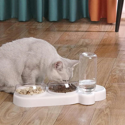 Gamelle pour chat avec fontaine à eau – Conception à double bol anti-basculement, mangeoire inclinée pour chats 