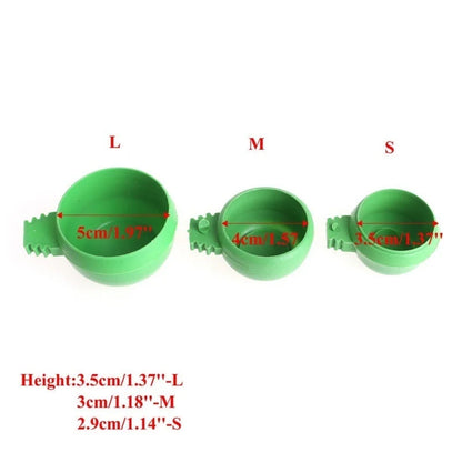 Lot de 3 mini bols à eau et nourriture en plastique vert pour perroquets, cage à oiseaux, pigeons, tasse à sable, outil d'alimentation, accessoire