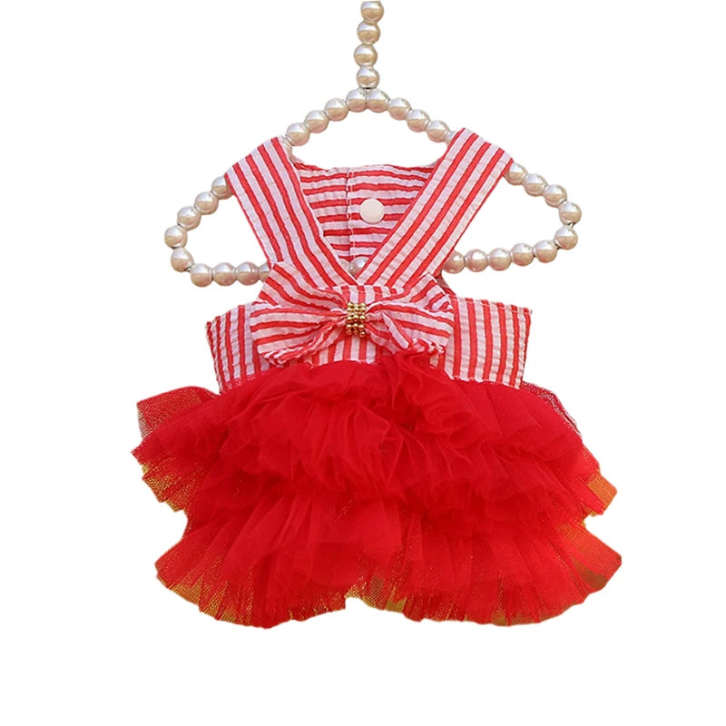 Prinzessinnenkleid für Katzenwelpen – Gestreiftes kariertes Sommerkleid mit Schleife für Katzen, Kätzchen, Kaninchen und kleine Hunde 