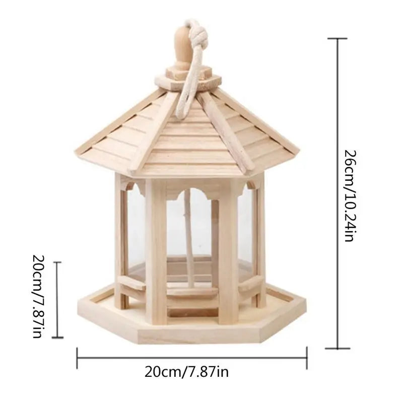 Mangeoire à oiseaux hexagonale en bois - Grande capacité avec toit 