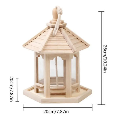 Mangeoire à oiseaux hexagonale en bois - Grande capacité avec toit 