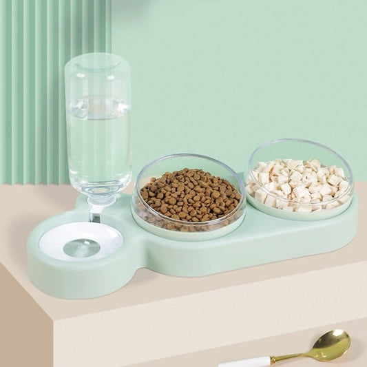 Gamelle pour chat avec fontaine à eau – Conception à double bol anti-basculement, mangeoire inclinée pour chats 