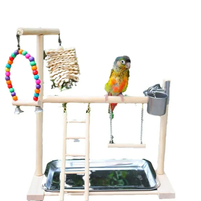 Aire de jeux pour oiseaux avec perchoirs – Aire de jeux avec mangeoires, balançoire et échelle d’escalade pour perruches, calopsittes et inséparables