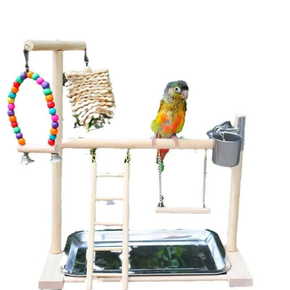 Aire de jeux pour oiseaux avec perchoirs – Aire de jeux avec mangeoires, balançoire et échelle d’escalade pour perruches, calopsittes et inséparables