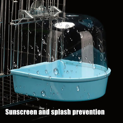 Bain d'oiseaux transparent à suspendre – Accessoire de cage pour perruches, perruches ondulées, canaris et calopsittes