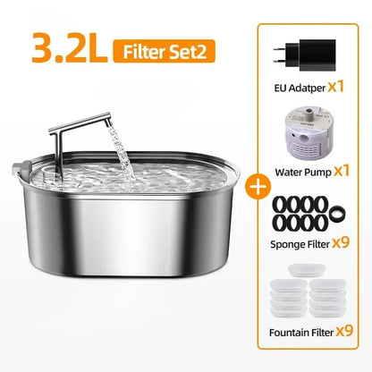 ROJECO Fontaine à eau pour chat en acier inoxydable Abreuvoir automatique pour chat Fontaine à boire pour chats Chiens Distributeur d'eau pour animaux de compagnie Accessoires