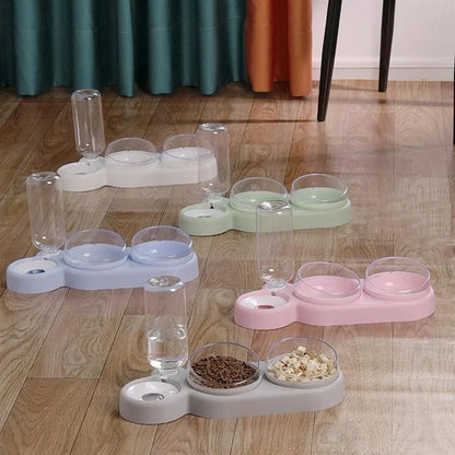 Gamelle pour chat avec fontaine à eau – Conception à double bol anti-basculement, mangeoire inclinée pour chats 