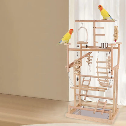 Aire de jeux en bois pour oiseaux Balançoire pour oiseaux Exercice d'escalade Support de jeu Activité pour oiseaux pour perruches Pinsons Cockatiel Jouet pour oiseaux