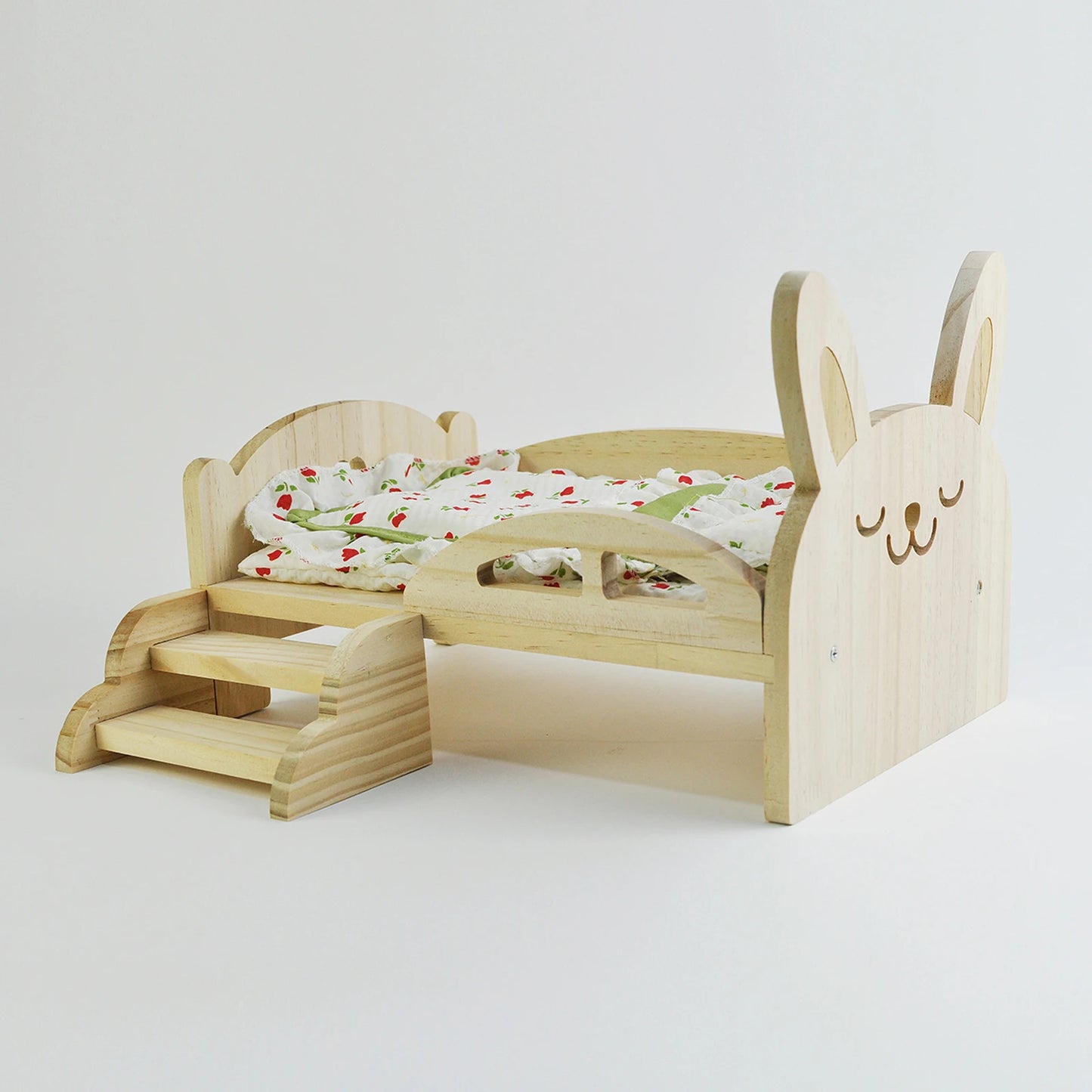 Lit de poupée miniature en bois avec escalier – Meubles de maison de jeu à l'échelle 1:6 pour poupées et hamsters