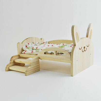Lit de poupée miniature en bois avec escalier – Meubles de maison de jeu à l'échelle 1:6 pour poupées et hamsters