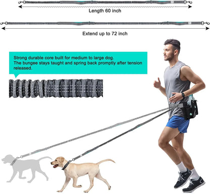 Sac ceinture réglable avec laisse rétractable pour chien mains libres – Coutures réfléchissantes pour la course, la marche, la randonnée