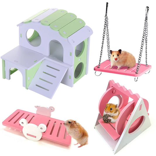 Ensemble de jouets en bois pour hamster, maison pour hamster, jouet d'activité anti-ennui, accessoires pour cage à hamster à faire soi-même pour petits animaux