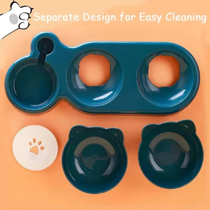 Dreifacher Katzennapf, Futterautomat für Haustiere, 2-in-1-Doppelnäpfe mit automatischer Trinkflasche, neig- und drehbares Design für Katzen und Hunde