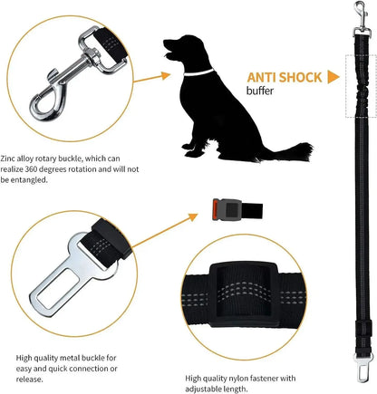 Ceinture de sécurité pour chien de haute qualité Ceinture de sécurité pour chien avec ceinture d'amortissement et ligne réfléchissante Longueur réglable Convient à tous les chiens