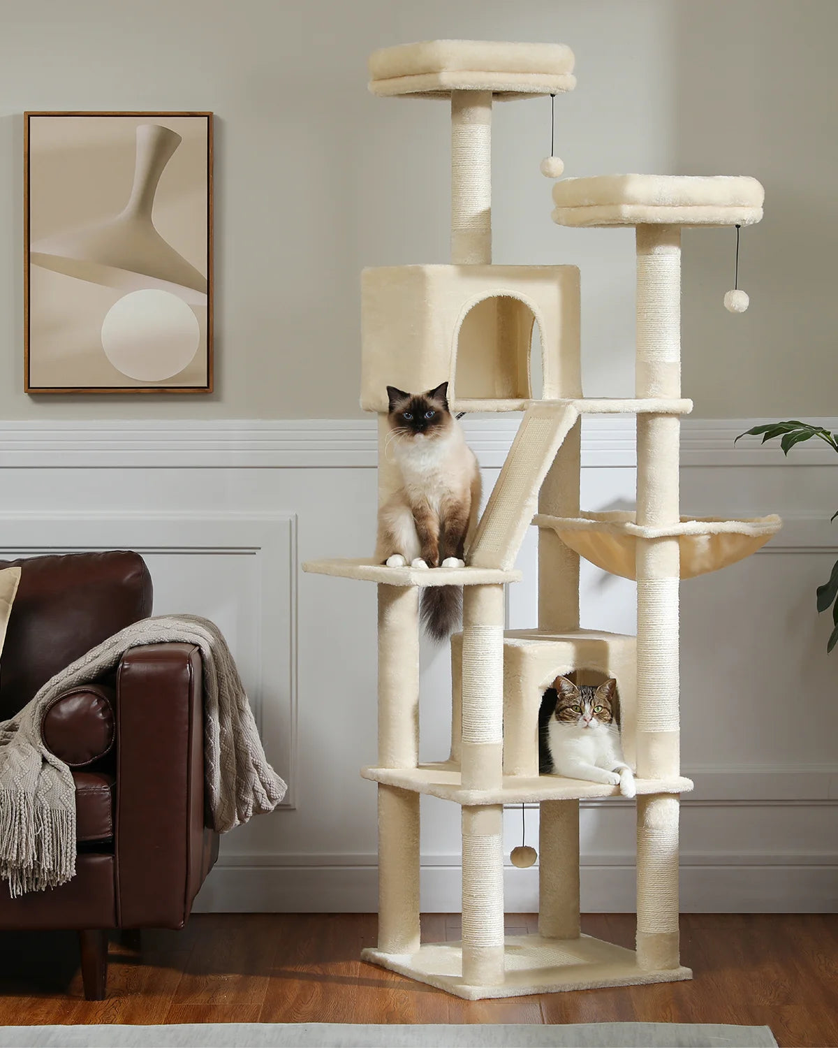 Arbre à chat à plusieurs niveaux de 180 cm de haut avec hamac et griffoirs