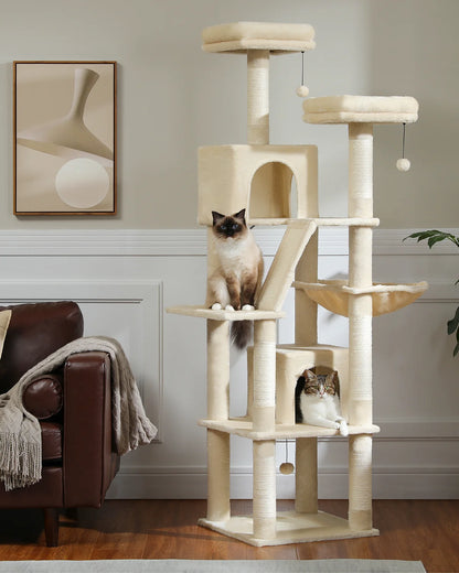 Arbre à chat à plusieurs niveaux de 180 cm de haut avec hamac et griffoirs