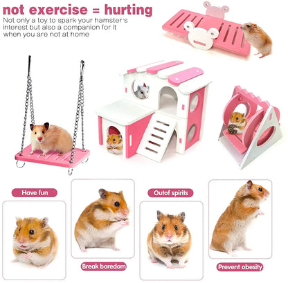 Ensemble de jouets en bois pour hamster, maison pour hamster, jouet d'activité anti-ennui, accessoires pour cage à hamster à faire soi-même pour petits animaux