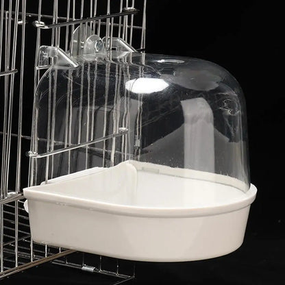 Bain d'oiseaux transparent à suspendre – Accessoire de cage pour perruches, perruches ondulées, canaris et calopsittes