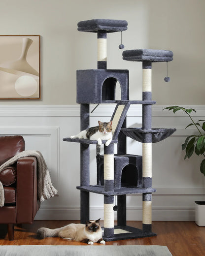 Arbre à chat à plusieurs niveaux de 180 cm de haut avec hamac et griffoirs