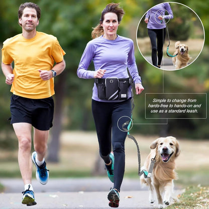 Sac ceinture réglable avec laisse rétractable pour chien mains libres – Coutures réfléchissantes pour la course, la marche, la randonnée