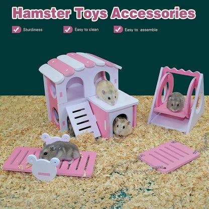 Ensemble de jouets en bois pour hamster, maison pour hamster, jouet d'activité anti-ennui, accessoires pour cage à hamster à faire soi-même pour petits animaux