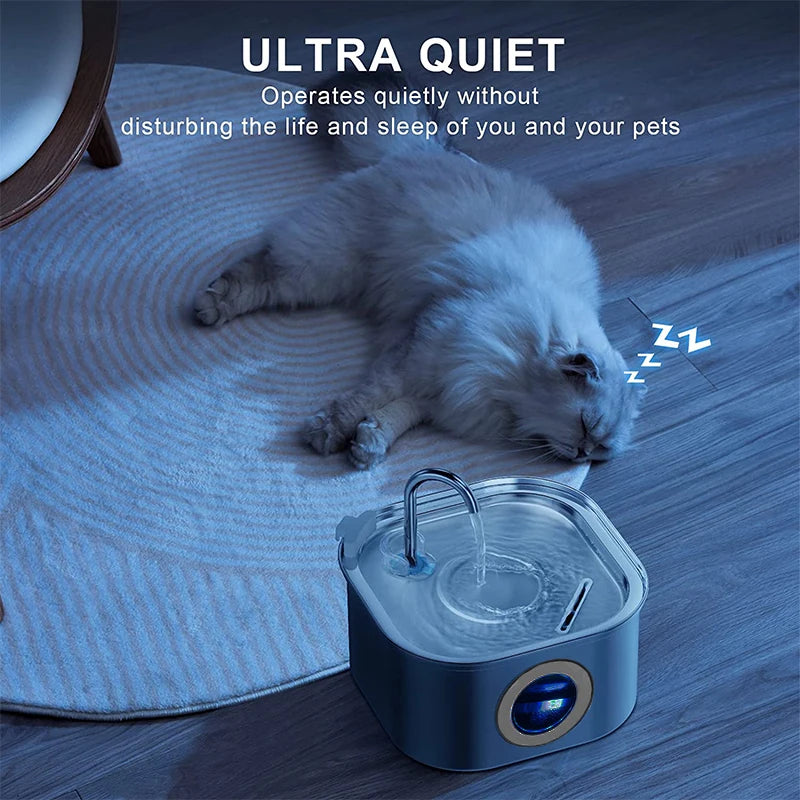 Distributeur d'eau pour chat avec fenêtre transparente et capteur - Fontaine à eau pour chat en acier inoxydable 3,2 L/108 oz 