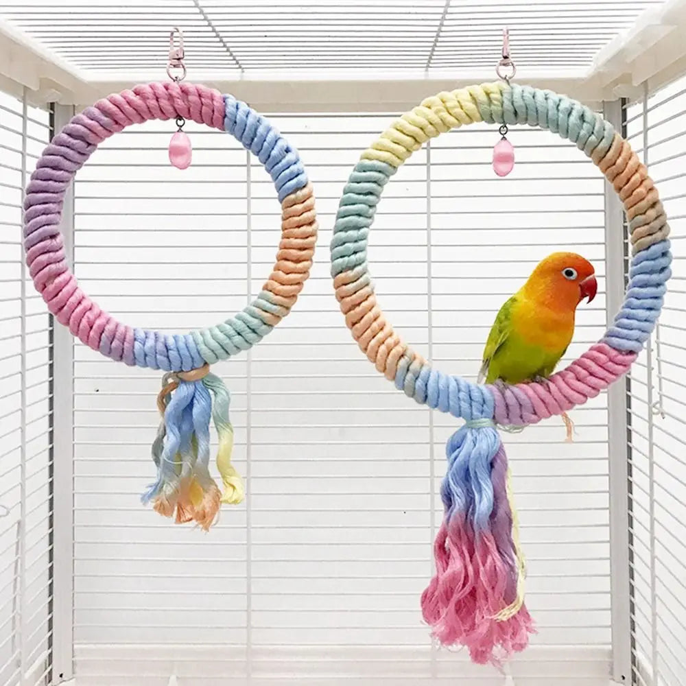 Perche à perroquet en coton coloré à tête de vis, clip de suspension robuste, corde tissée debout pour perroquet, jouet de morsure d'oiseau confortable et rotatif pour grimper