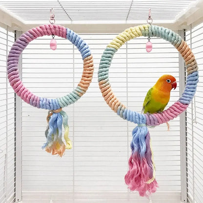 Perche à perroquet en coton coloré à tête de vis, clip de suspension robuste, corde tissée debout pour perroquet, jouet de morsure d'oiseau confortable et rotatif pour grimper