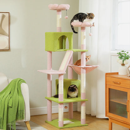 Arbre à chat à plusieurs niveaux de 180 cm de haut avec hamac et griffoirs