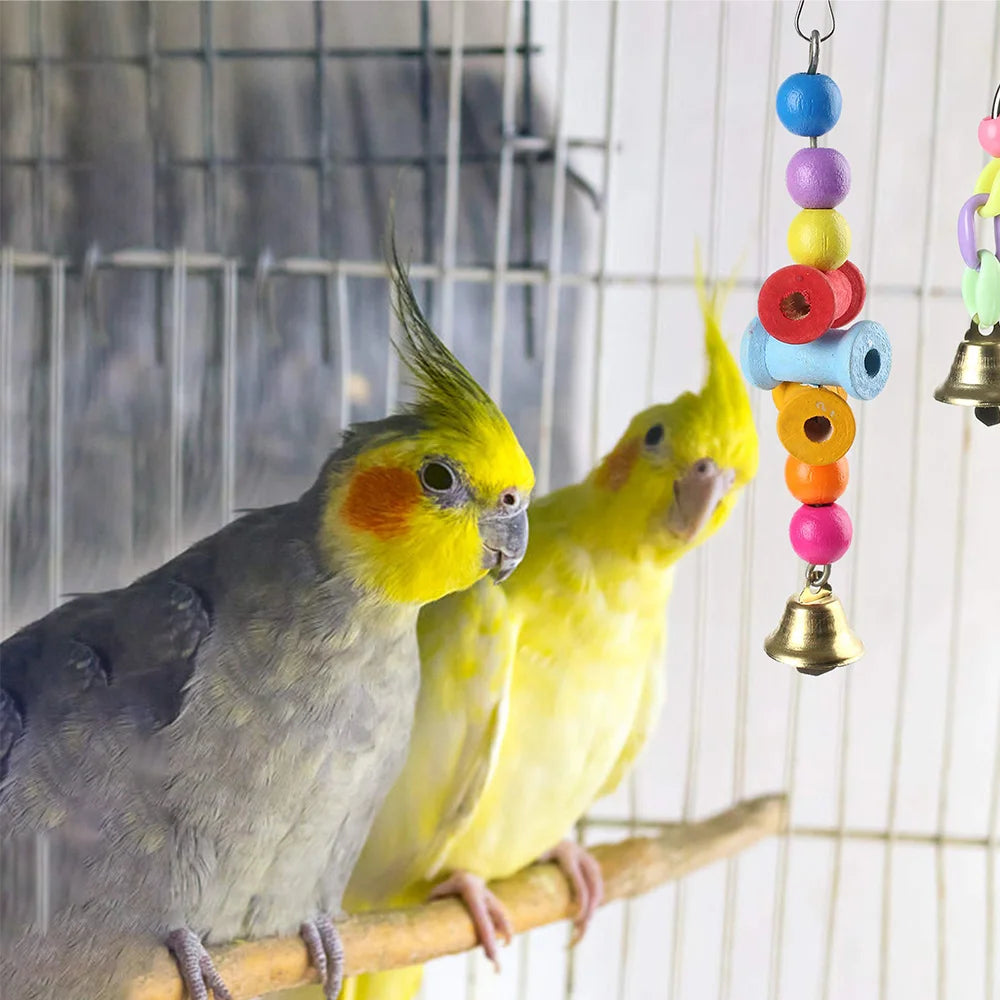 Lot de 11 jouets pour cage à oiseaux en bois pour perroquets, balançoire, pont à mâcher fiable, perles en bois, jouet pour perroquet