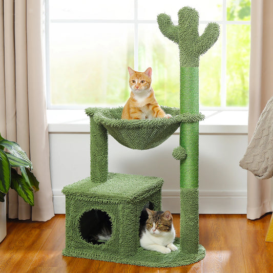 Arbre à chat en forme de cactus avec grand condo, hamac, griffoir et balle suspendue – Indoor Cat Towe