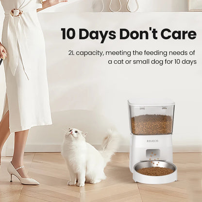 ROJECO Distributeur automatique de nourriture pour chat WIFI 2L Distributeur intelligent de nourriture pour animaux de compagnie pour chiens et aliments secs Distributeur de croquettes avec accessoires de télécommande