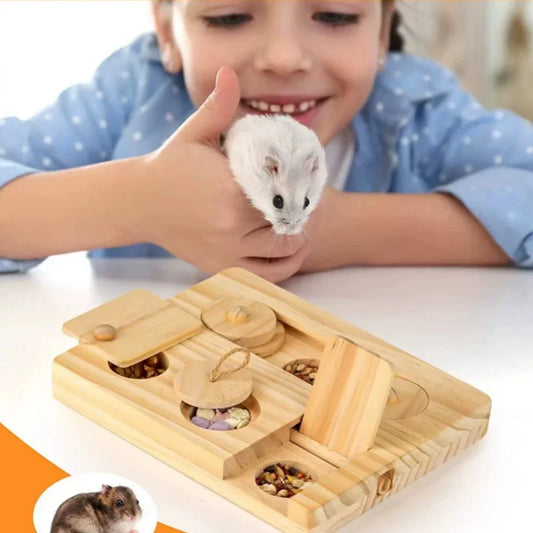 Mangeoire en bois pour hamster, snacks pour hamster Golden Bear, plateau en bois, fournitures pour animaux domestiques, jouets de recherche cachés