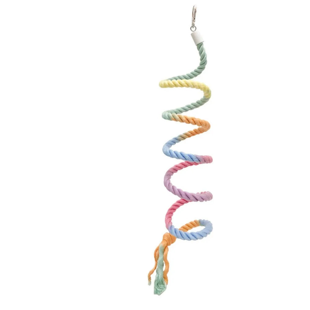 Perche à perroquet en coton coloré à tête de vis, clip de suspension robuste, corde tissée debout pour perroquet, jouet de morsure d'oiseau confortable et rotatif pour grimper