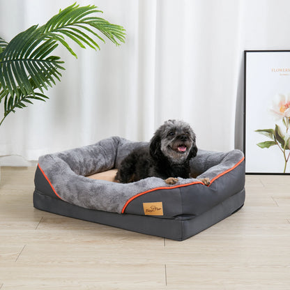 Lit orthopédique pour chien avec traversin - Housse super douce et amovible