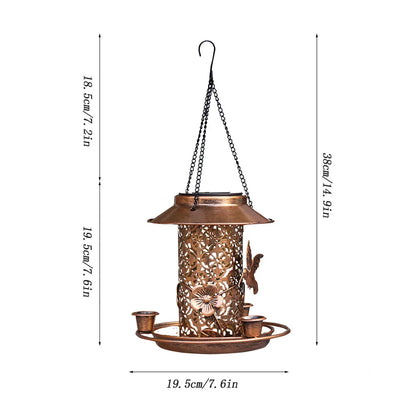 Mangeoire solaire pour oiseaux en métal pour l'extérieur, maison d'oiseaux suspendue avec lumière, idées cadeaux pour les amoureux des oiseaux, décoration de jardin extérieur et d'arrière-cour