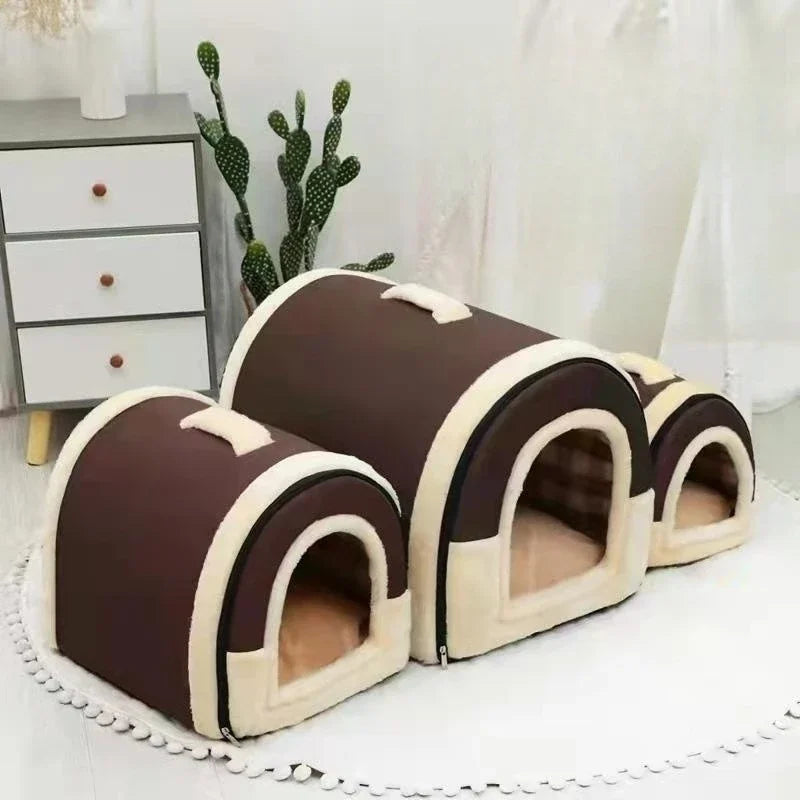 Lit pour animaux de compagnie pliable, niche pour chien, tente douce, panier de couchage intérieur fermé et chaud en peluche avec coussin amovible pour chats et chiens 