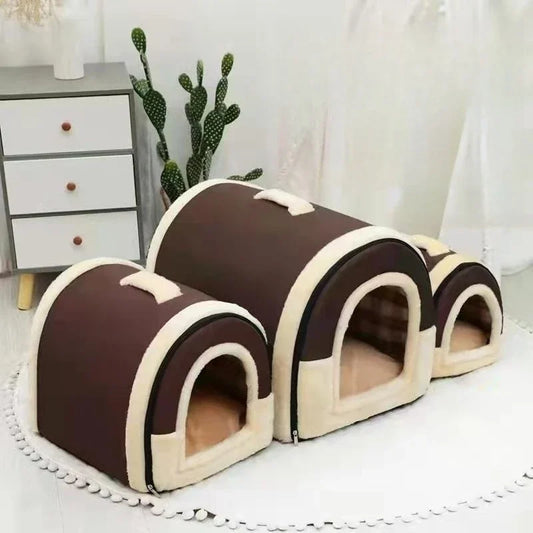 Lit pour animaux de compagnie pliable, niche pour chien, tente douce, panier de couchage intérieur fermé et chaud en peluche avec coussin amovible pour chats et chiens 