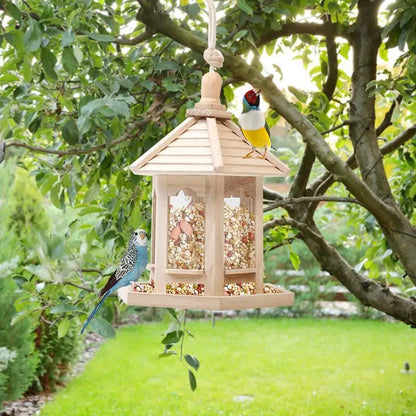 Mangeoire à oiseaux hexagonale en bois - Grande capacité avec toit 