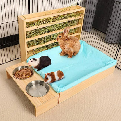 Wooden Bunny Hay Feeder with Litter Box – Rabbit & Small Animal Food Dispenser