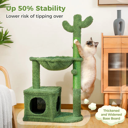 Arbre à chat en forme de cactus avec grand condo, hamac, griffoir et balle suspendue – Indoor Cat Towe