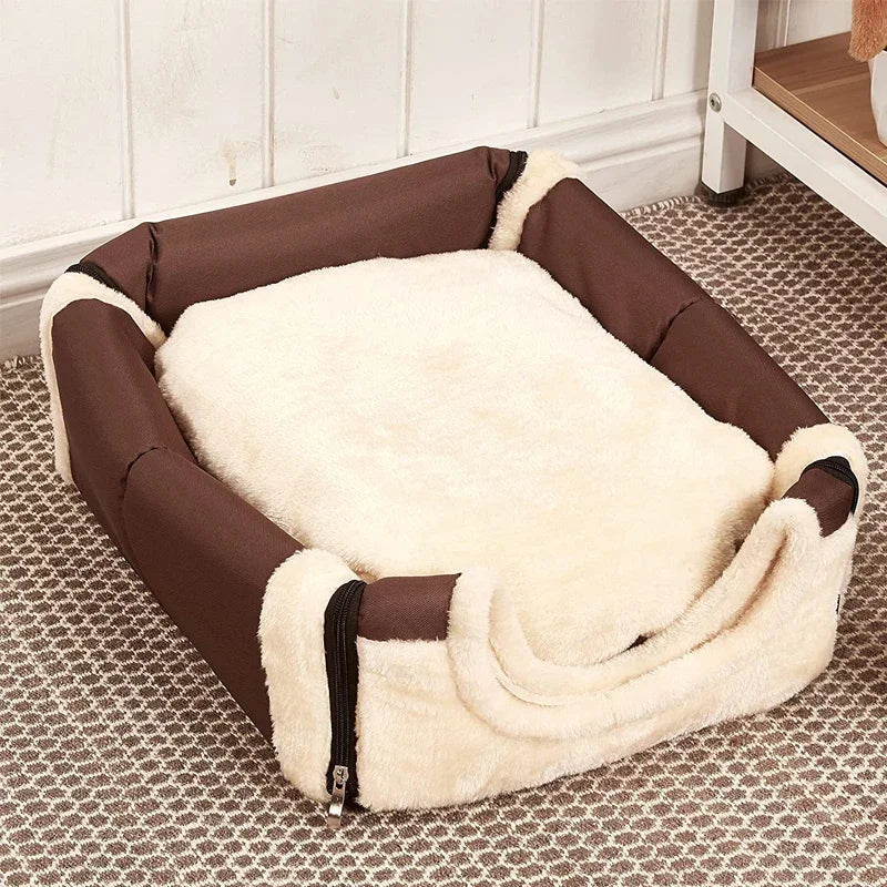 Lit pour animaux de compagnie pliable, niche pour chien, tente douce, panier de couchage intérieur fermé et chaud en peluche avec coussin amovible pour chats et chiens 