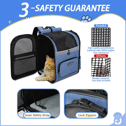 Sac à dos de transport pour chien – Sac de voyage robuste, respirant, pliable et à double porte pour animaux de compagnie jusqu'à 20 lb