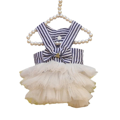 Prinzessinnenkleid für Katzenwelpen – Gestreiftes kariertes Sommerkleid mit Schleife für Katzen, Kätzchen, Kaninchen und kleine Hunde 