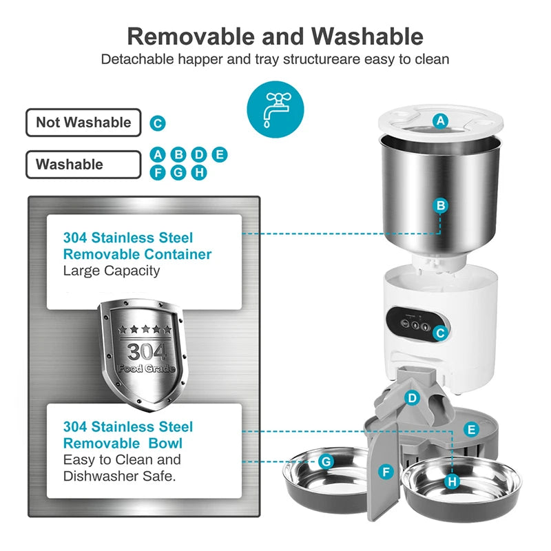Distributeur de nourriture intelligent pour chats et chiens – Distributeur de nourriture automatique avec bols en acier inoxydable, contrôlé par application 