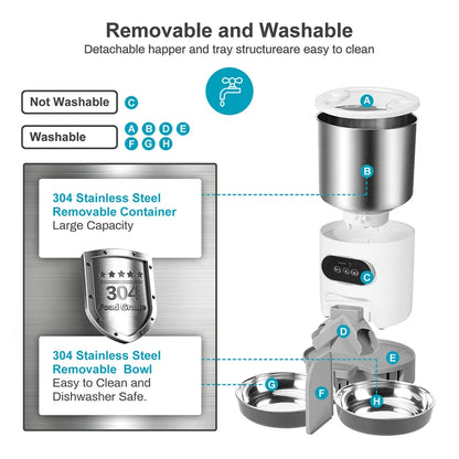 Distributeur de nourriture intelligent pour chats et chiens – Distributeur de nourriture automatique avec bols en acier inoxydable, contrôlé par application 