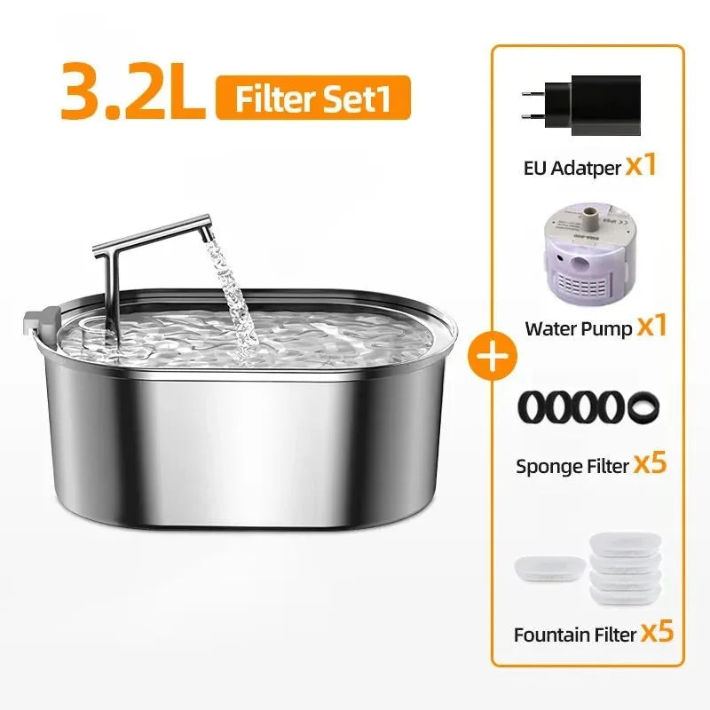 ROJECO Fontaine à eau pour chat en acier inoxydable Abreuvoir automatique pour chat Fontaine à boire pour chats Chiens Distributeur d'eau pour animaux de compagnie Accessoires