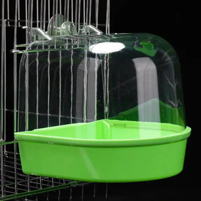 Bain d'oiseaux transparent à suspendre – Accessoire de cage pour perruches, perruches ondulées, canaris et calopsittes